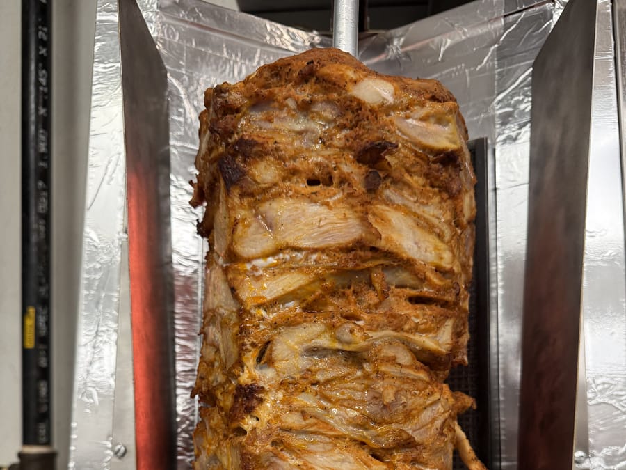Donair meat roasting on the spit
