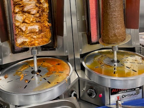 Beef and chicken donair spits